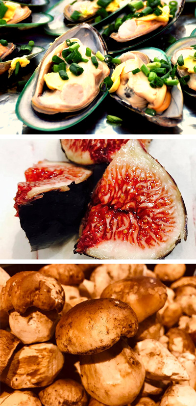 ムール貝、イチジク、ポルチーニ